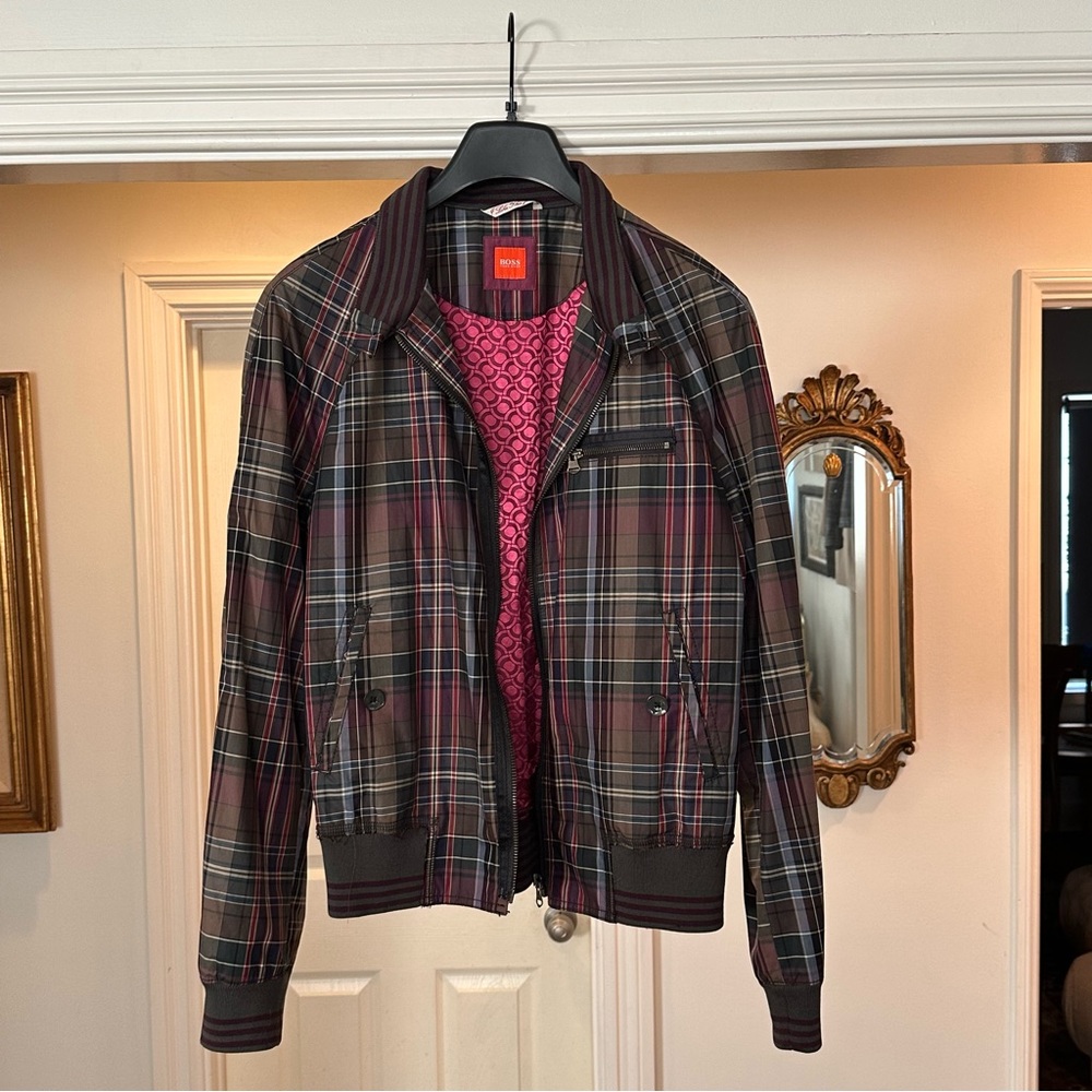 Hugo Boss - L.Edition Y2K Varsity Bomber in Plum & Olive Plaid with Silk - 52